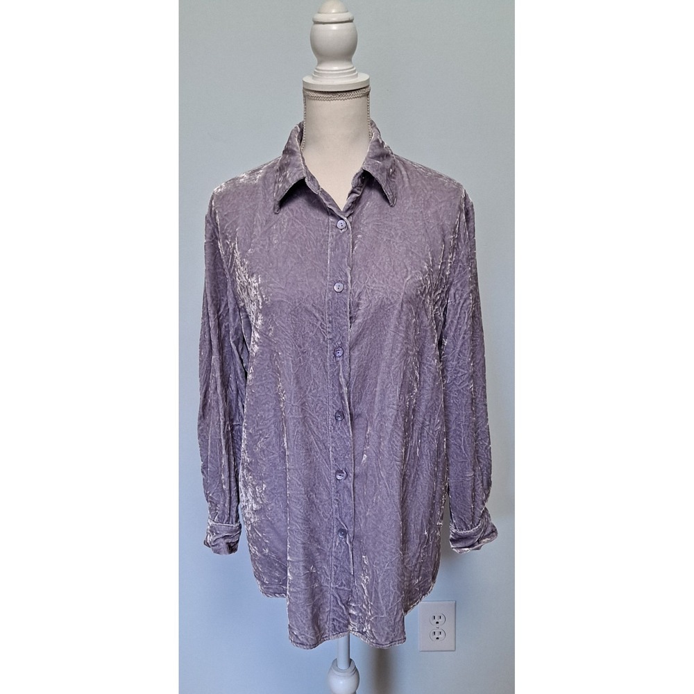 Soft Surroundings Lavender Velvet Button Down Shirt Womens Medium